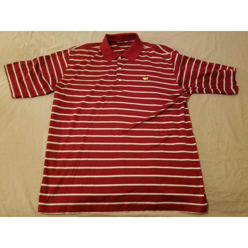 Mens The Masters Polo Shirt M Medium Red Stripes Golf Athletic